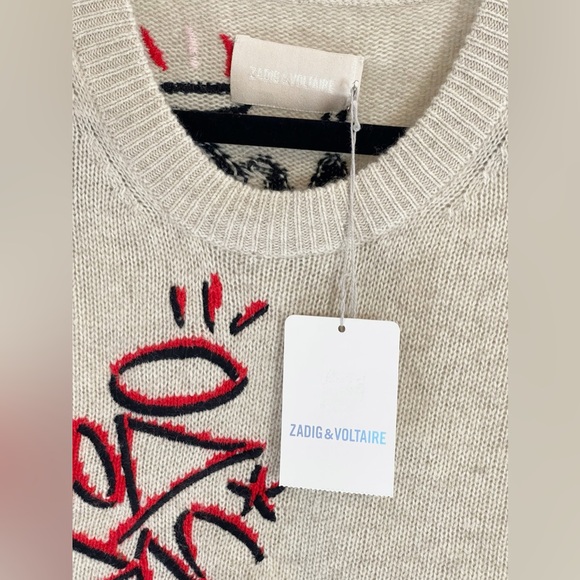 ZADIG & VOLITAIRE Sweater Marcus Jormi Cashmere Crewneck Good Vibes S NWT - Picture 11 of 16